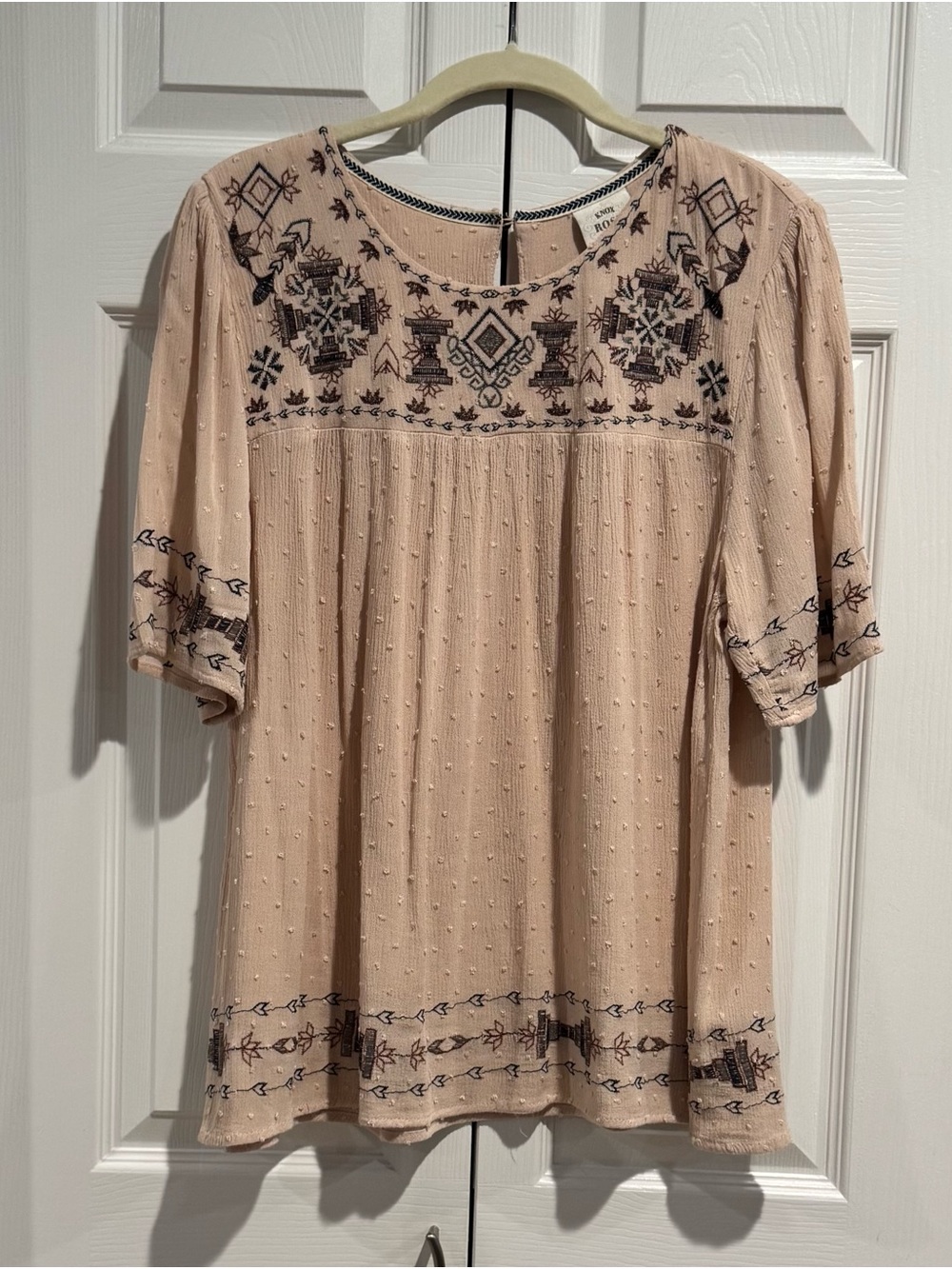 Knox Rose Embroidered Boho Women's Top Beige